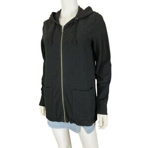 James Perse Womens Terry Hoodie Jacket Size 1 / US S Black Full Zip Quiet Luxury